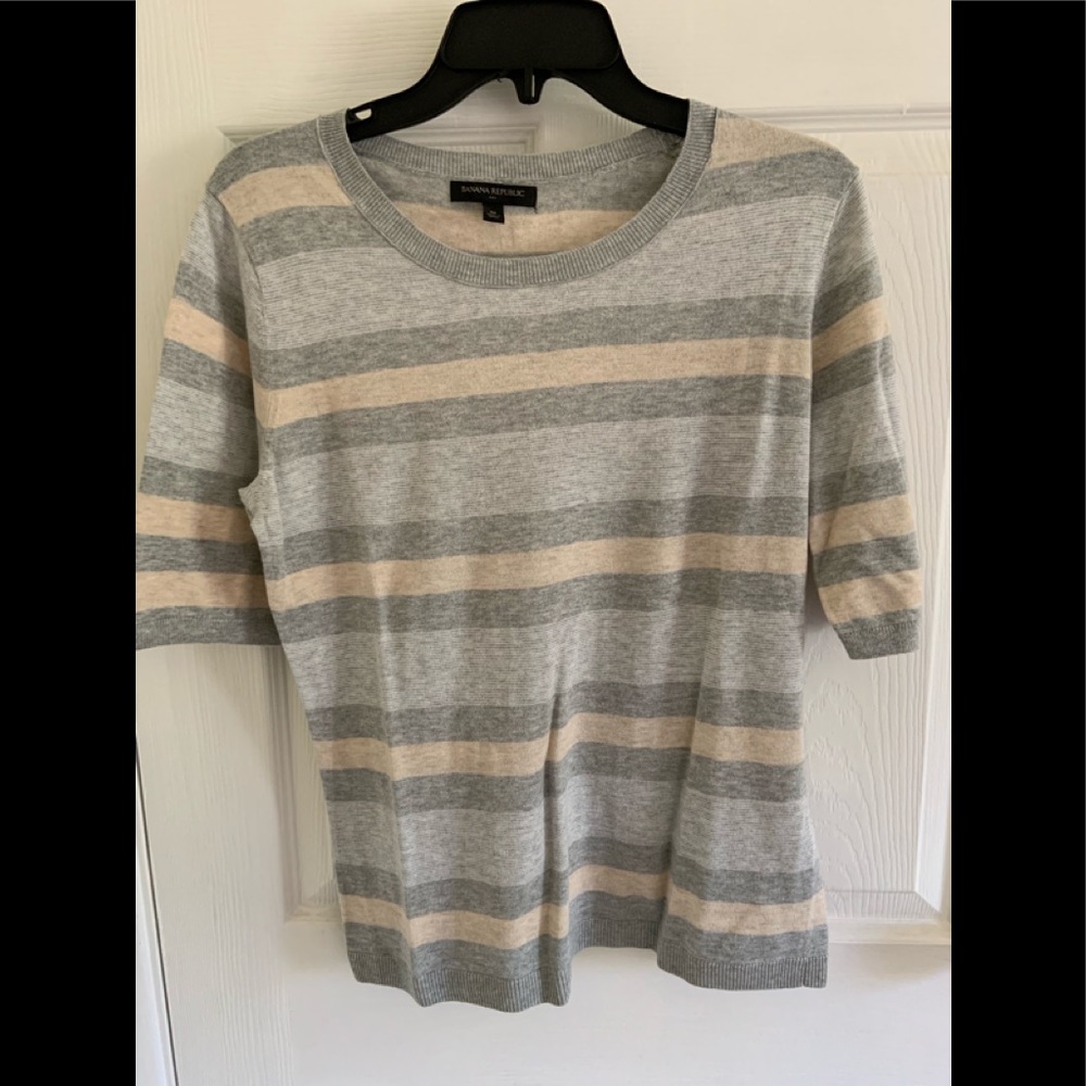 Banana Republic Gray and Cream Striped Sweater